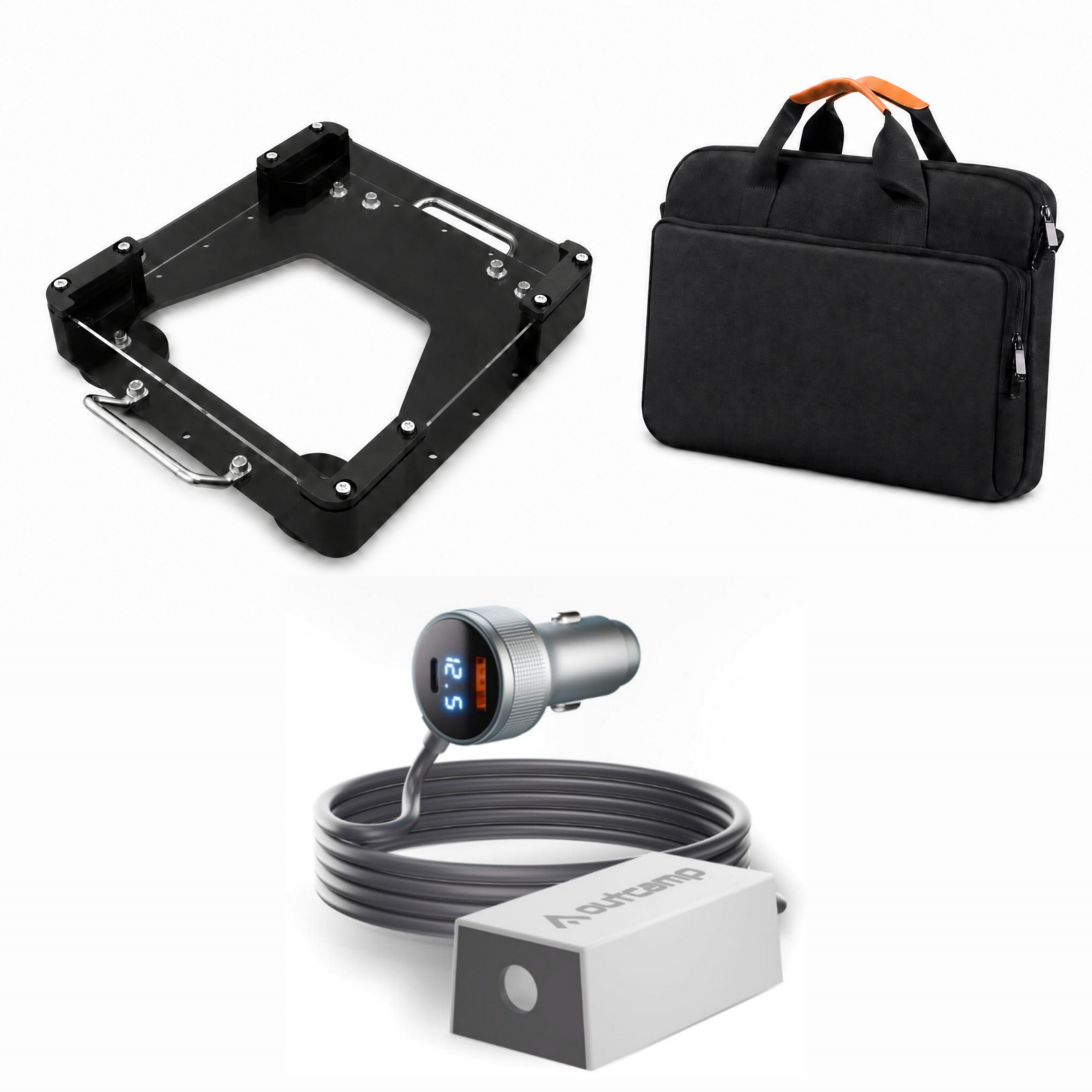Outcamp Explorer Bundle for Starlink Mini with black Universal Flat Mount, Anderson plug power supply and carry bag