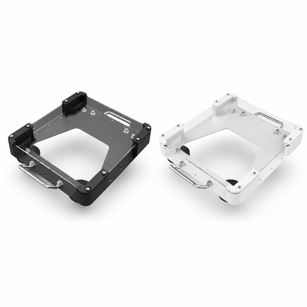 Outcamp Universal Flat Mount for Starlink Mini - black and white variants side by side