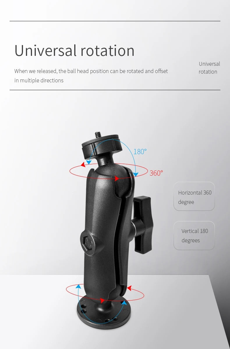 Mounted on a C-size double-socket arm: 360 degree horizontal rotation and 180 degree vertical tilt for any camera angle.