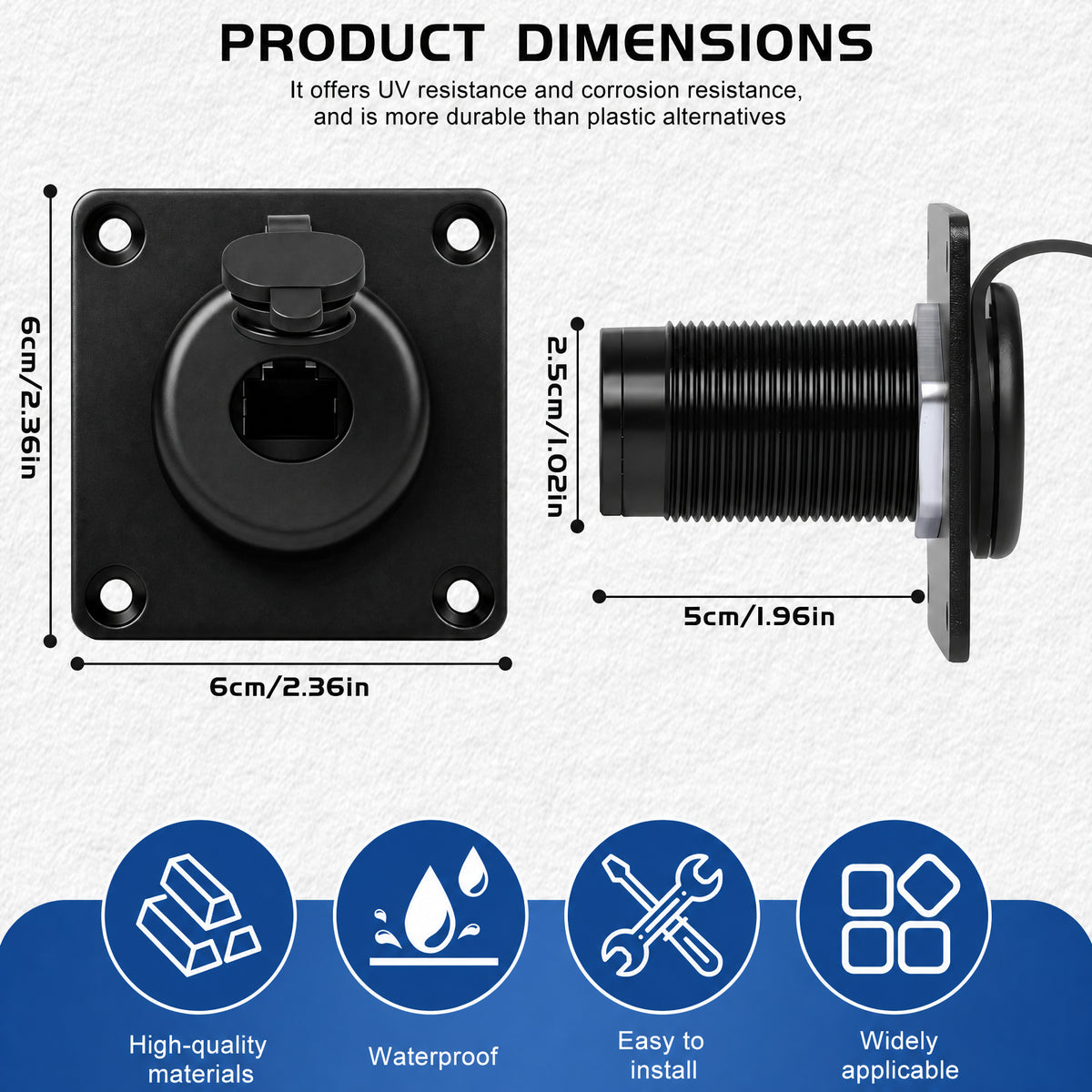 Starlink Gen 3 RJ45 Ethernet wall socket dimensions showing a 60 mm faceplate, 50 mm barrel and 25 mm thread