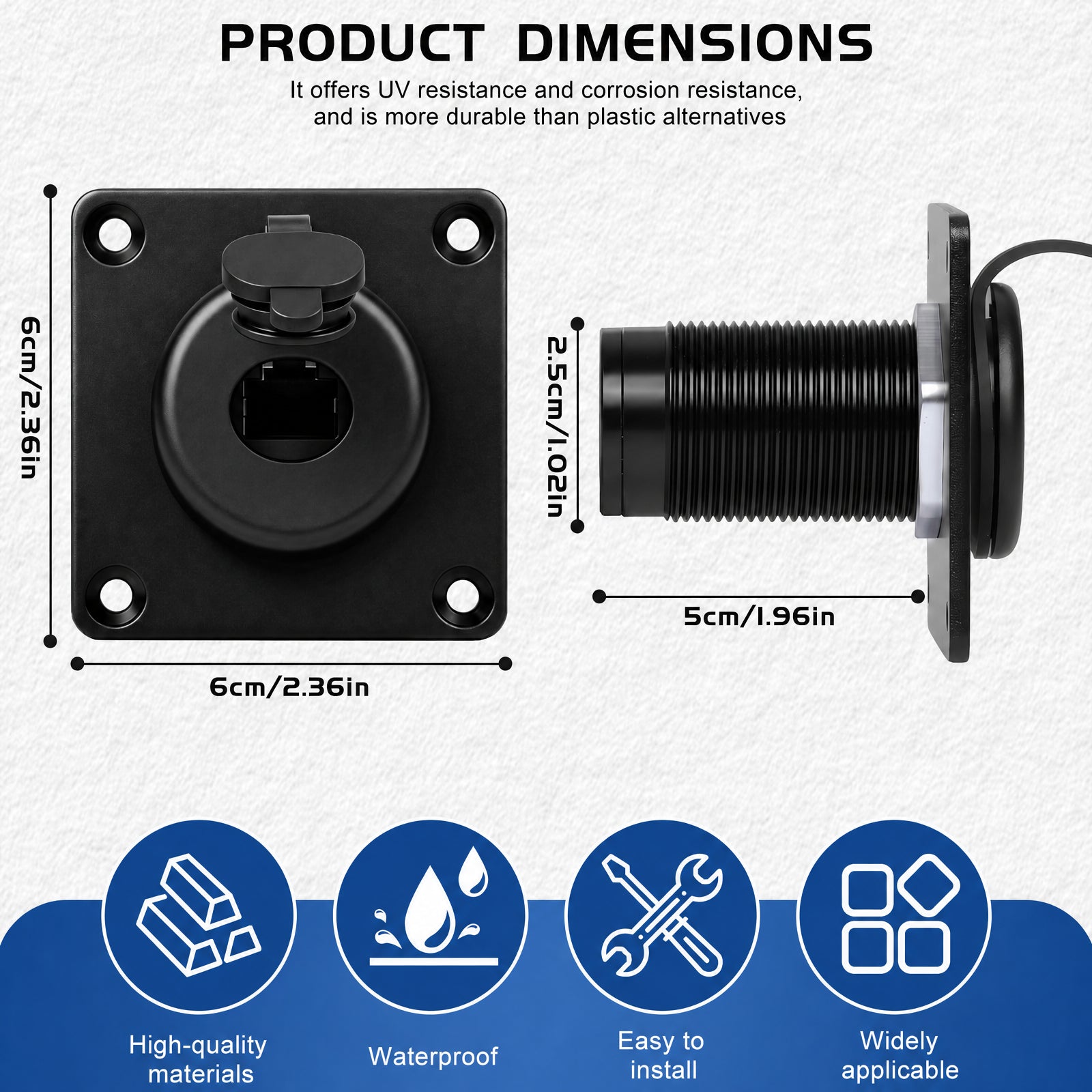 Outcamp black aluminium IP68 RJ45 Ethernet wall socket for Starlink Gen 3 with waterproof cover, stainless steel screws and sealing gaskets