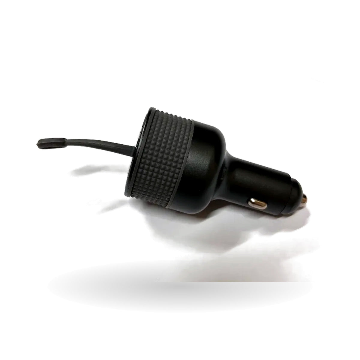 Starlink Mini 12V car adapter side view showing locking cigarette plug and aluminium knurled body