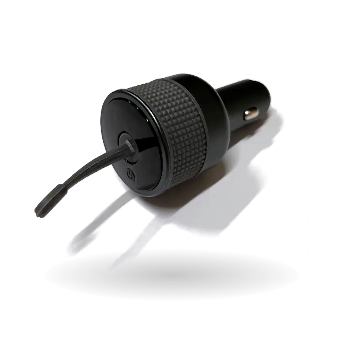Starlink Mini 12V car adapter three-quarter view with power button and LED voltmeter face