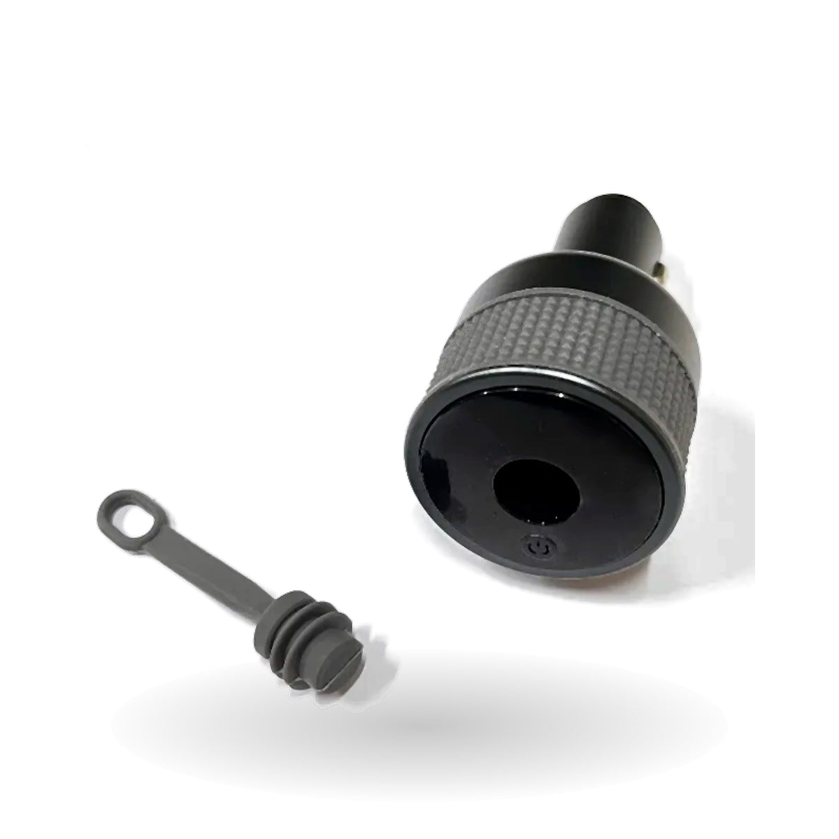 Starlink Mini car adapter output socket detail with removable dust cap