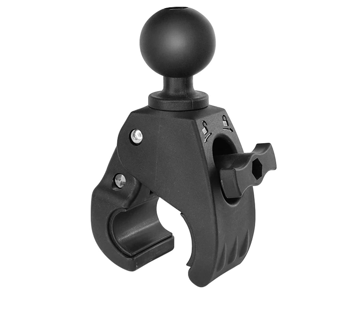 Tough-Claw quick-release handlebar mount with 1.5 inch ball, front view, watermark removed