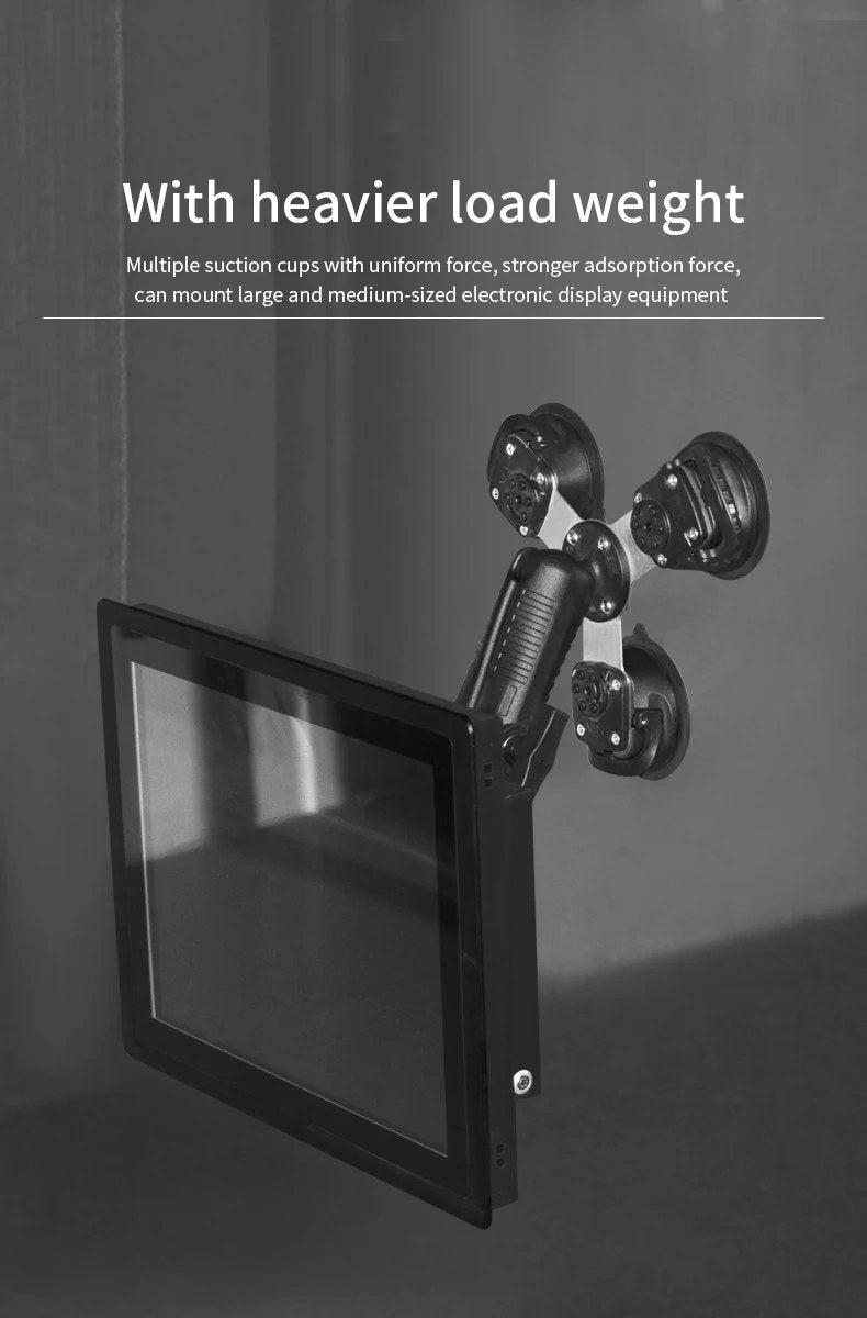 Triple Suction Cup Mount holding a heavier display on glass, demonstrating multi-cup load capacity