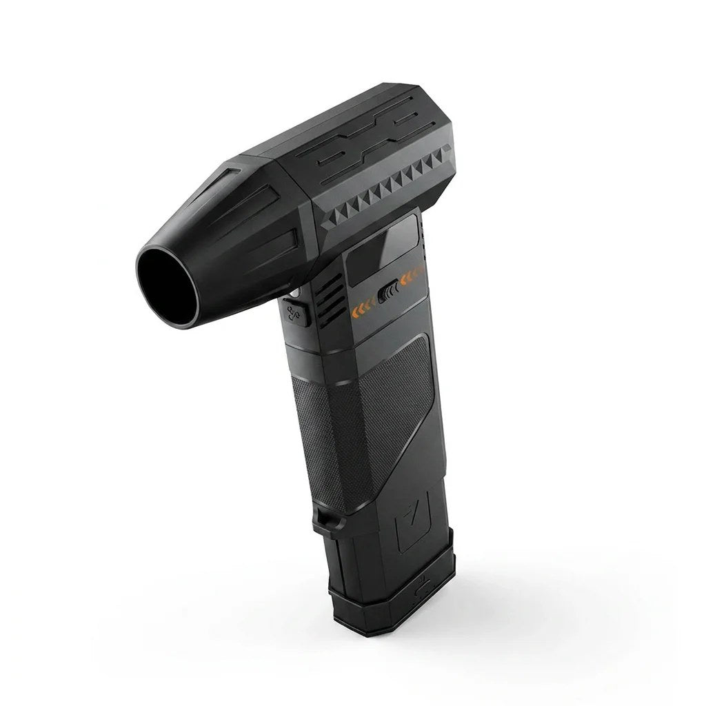 Outcamp Handheld Turbo Jet Blower matte black with removable battery, studio shot