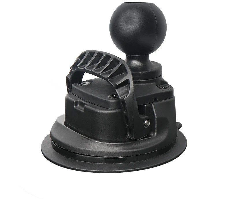 Twist-lock suction cup mount base with 1.5 inch C-size ball, lever-action vacuum cup, three-quarter studio shot on white background