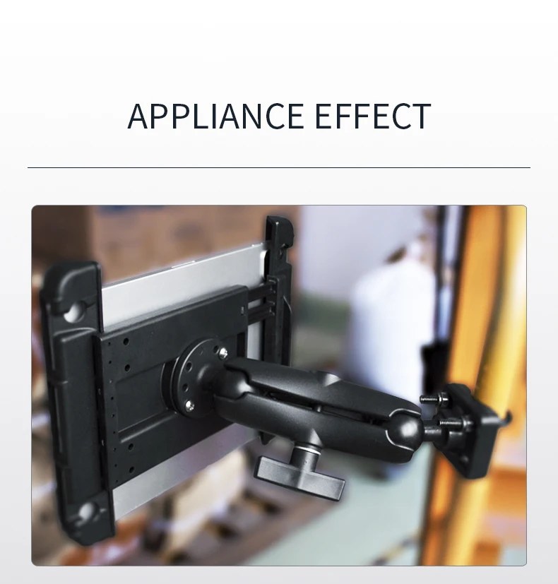 U-bolt mount holding a tablet on a workshop bar, front view of cradle and ball arm
